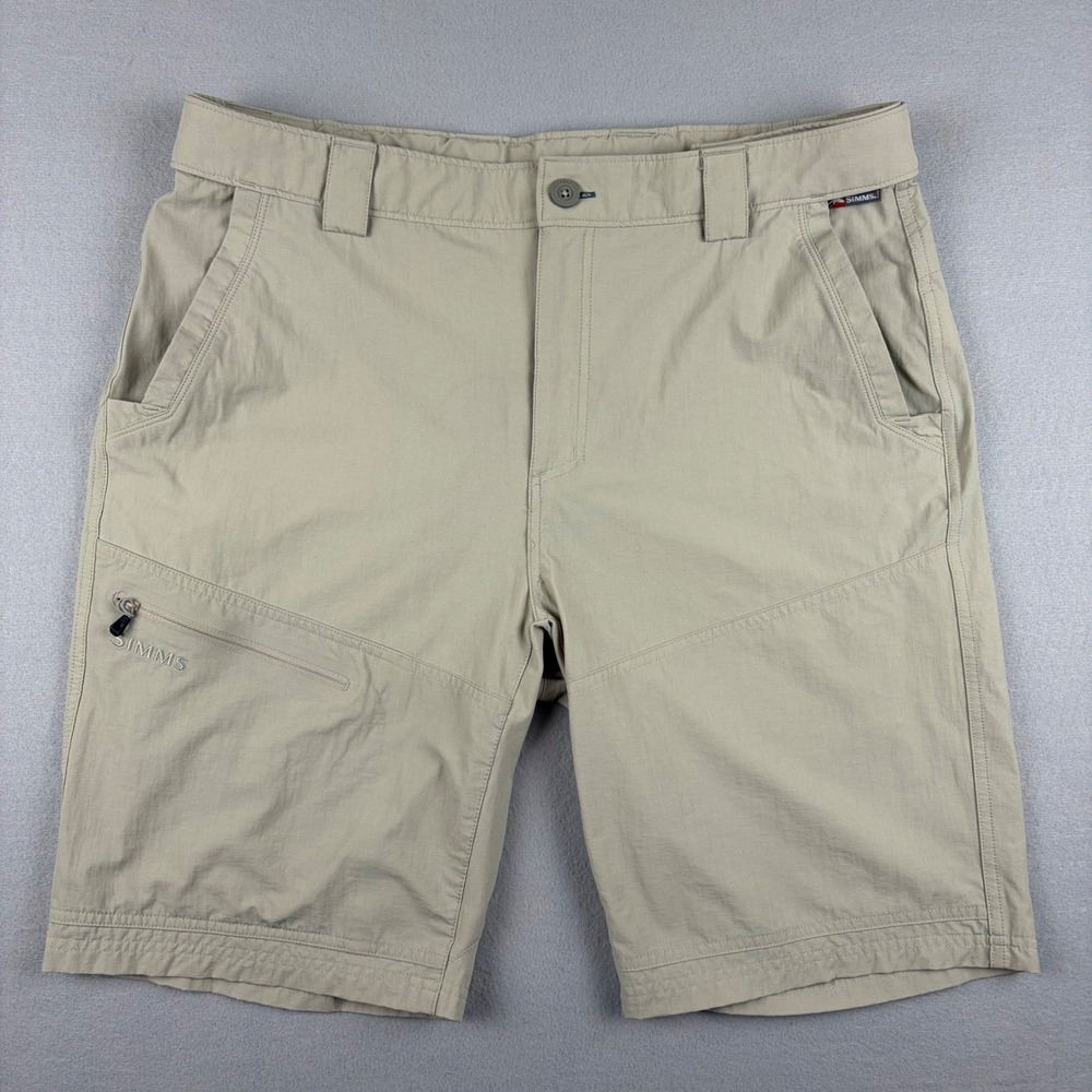 Simms Mens Large Tan Stretch Waist Quick Dry Fishing Wet Wading Shorts Hiking
